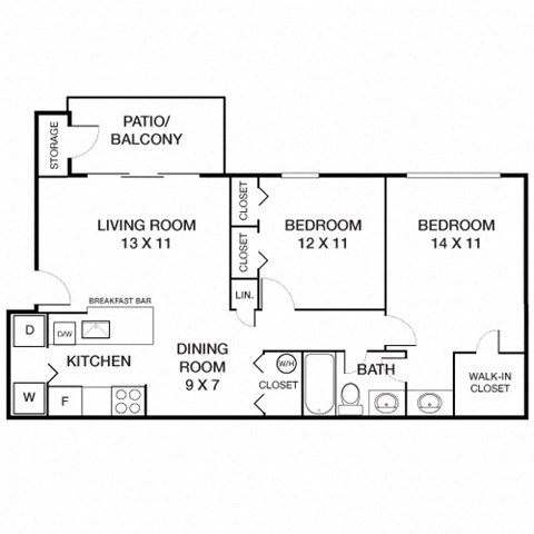 2 Bed1 Bath Clydesdale Floorplan